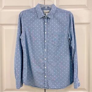 J. Crew Boys Chambray Polka Dot 100% Cotton Button Down Shirt Blue Size 4